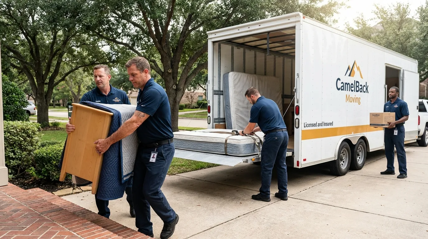 Crew loading residential truck for cross-state move from Sierra Madre, CA