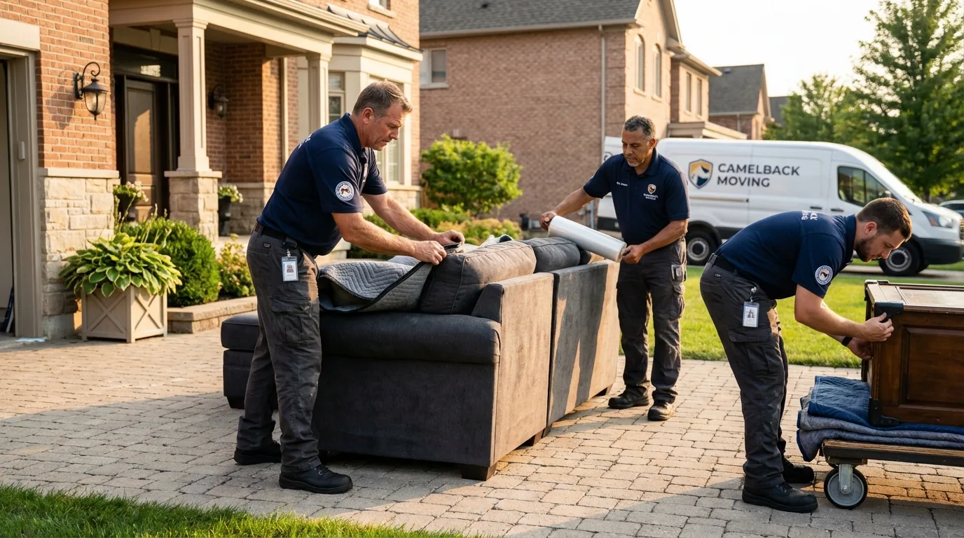 Large estate moving crew wrapping furniture in Sierra Madre, CA